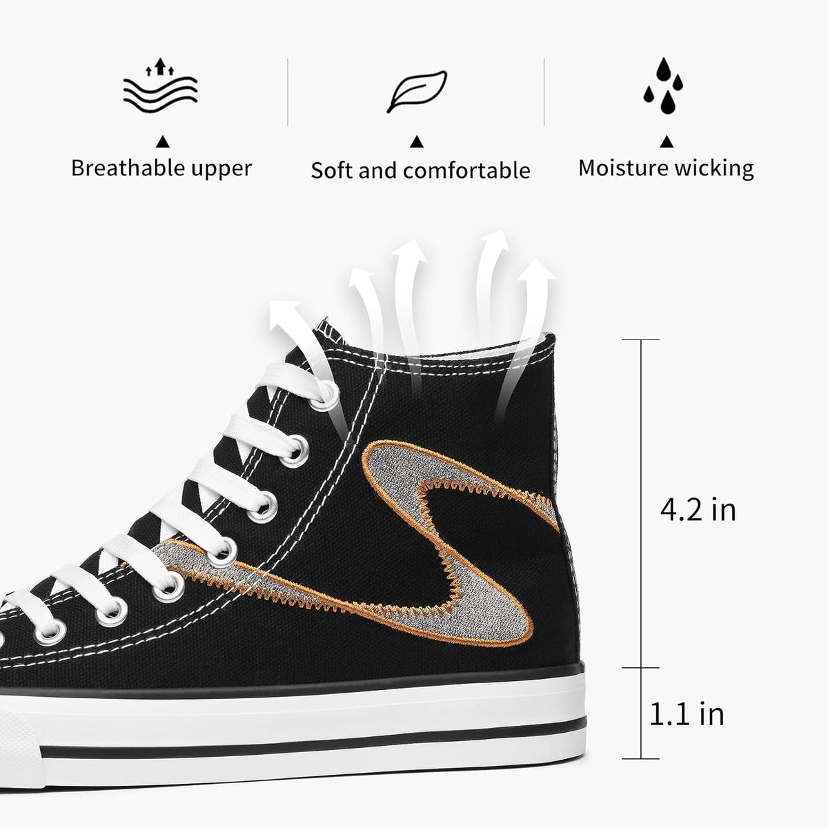 Women'S High Top Canvas Shoes Fashion Canvas Sneaker(Black Embroider.Us11)